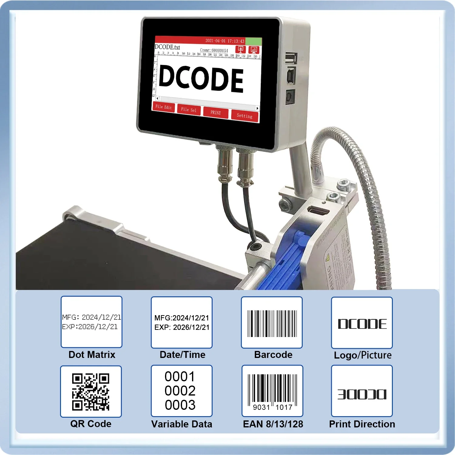 DCODE 130PRO Printer Inkjet On - Barcode Label Printer Industrial ulasan dan harga